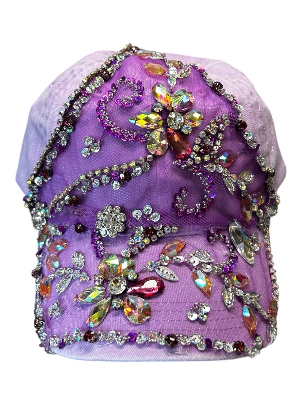 OOAK Bling Rhinestone Lavender Baseball Cap Handcrafted Festival Glam Hat - Picture 1 of 9